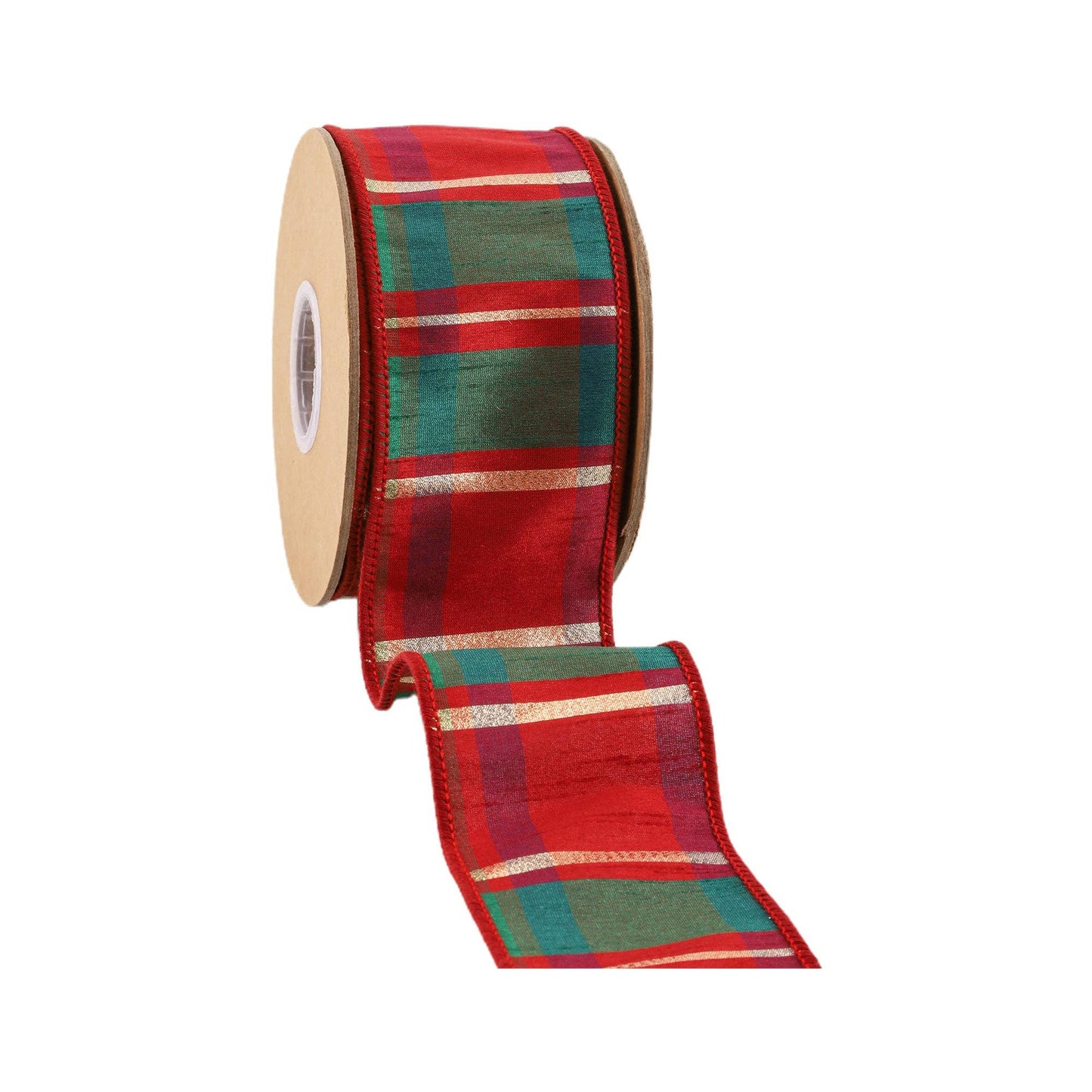 Wired Dupioni Ribbon Red/Green/Gold Plaid Check 10 Yard Roll - Bria Blair Creative