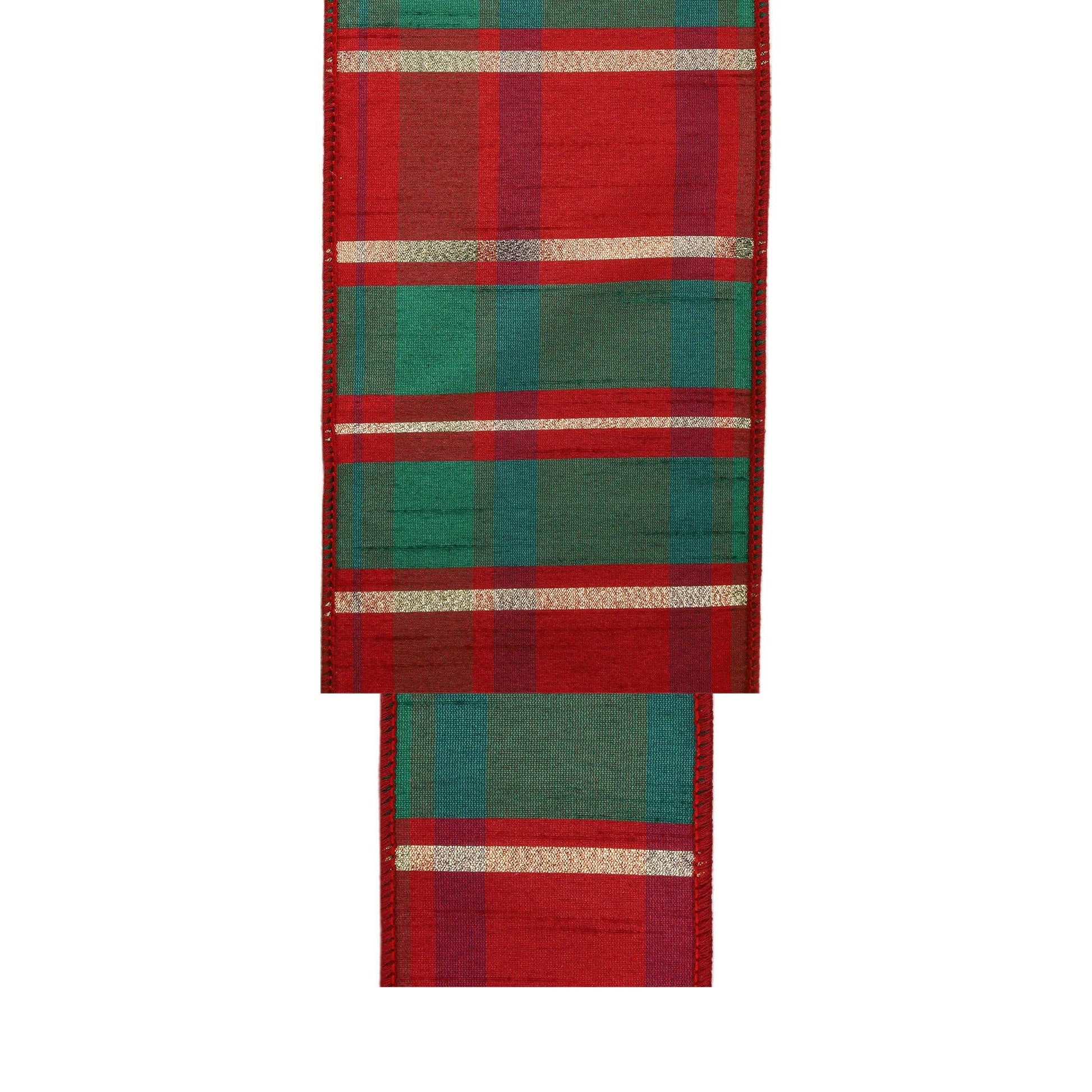 Wired Dupioni Ribbon Red/Green/Gold Plaid Check 10 Yard Roll - Bria Blair Creative