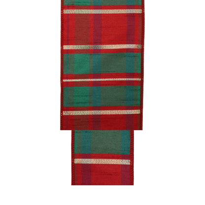 Wired Dupioni Ribbon Red/Green/Gold Plaid Check 10 Yard Roll - Bria Blair Creative