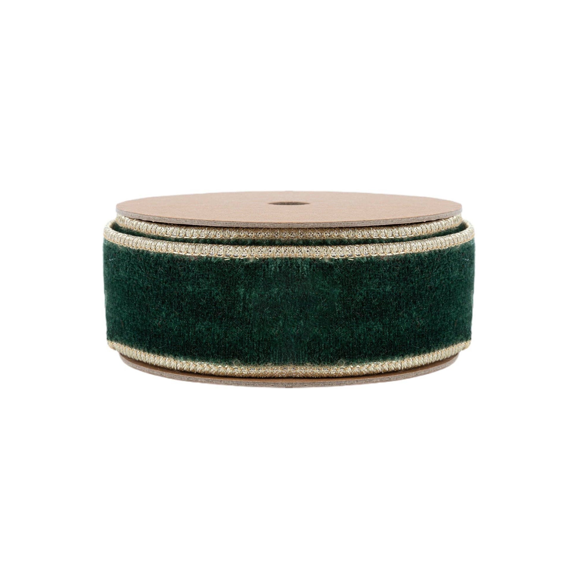 Wired Premium Velvet Ribbon Dark Green Gold Backing 10yd - Bria Blair Creative
