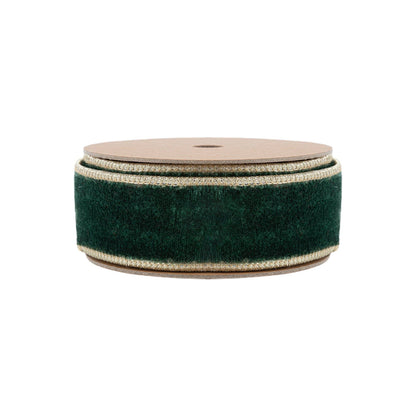 Wired Premium Velvet Ribbon Dark Green Gold Backing 10yd - Bria Blair Creative
