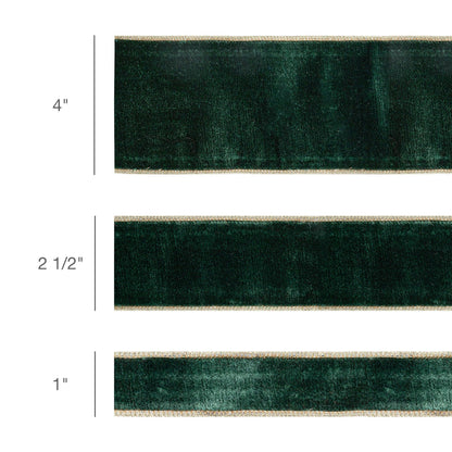 Wired Premium Velvet Ribbon Dark Green Gold Backing 10yd - Bria Blair Creative