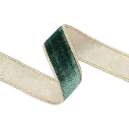 Wired Premium Velvet Ribbon Dark Green Gold Backing 10yd - Bria Blair Creative