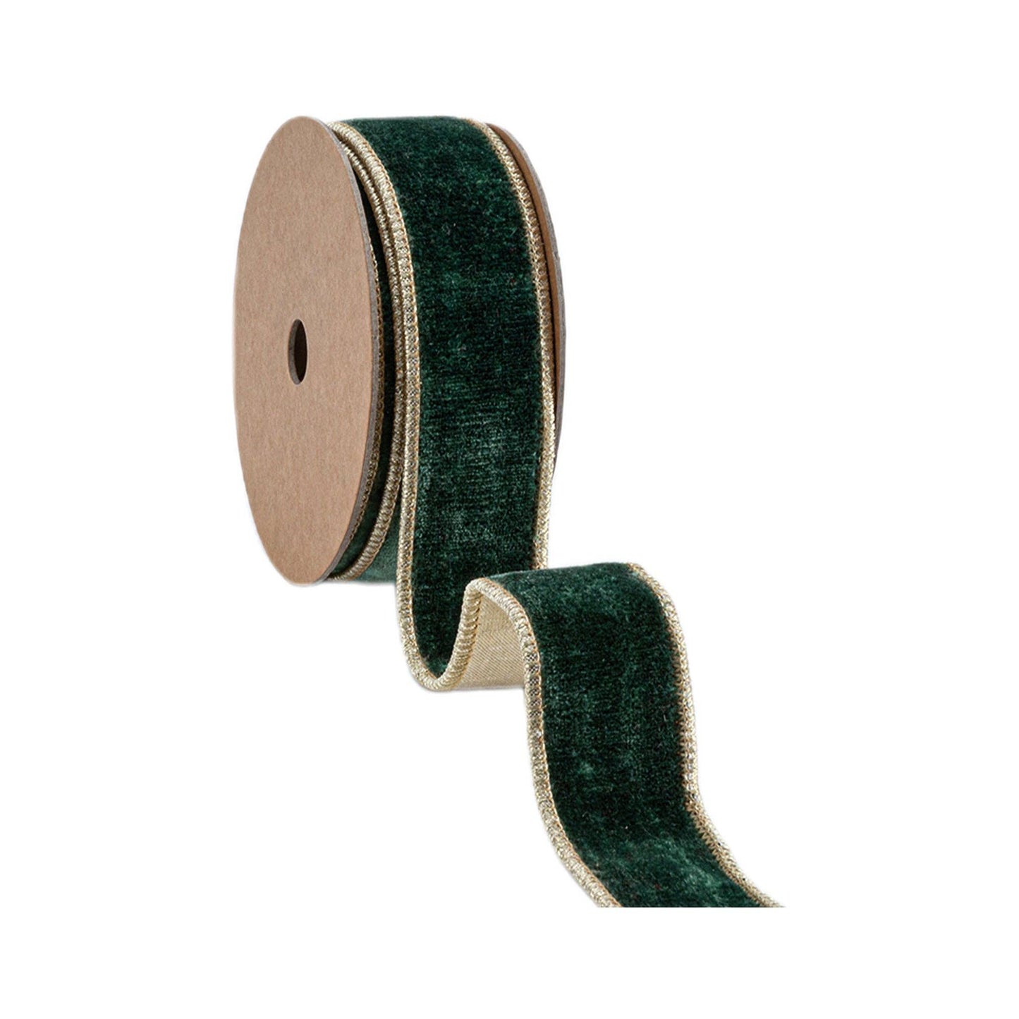 Wired Premium Velvet Ribbon Dark Green Gold Backing 10yd - Bria Blair Creative