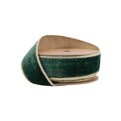 Wired Premium Velvet Ribbon Dark Green Gold Backing 10yd - Bria Blair Creative