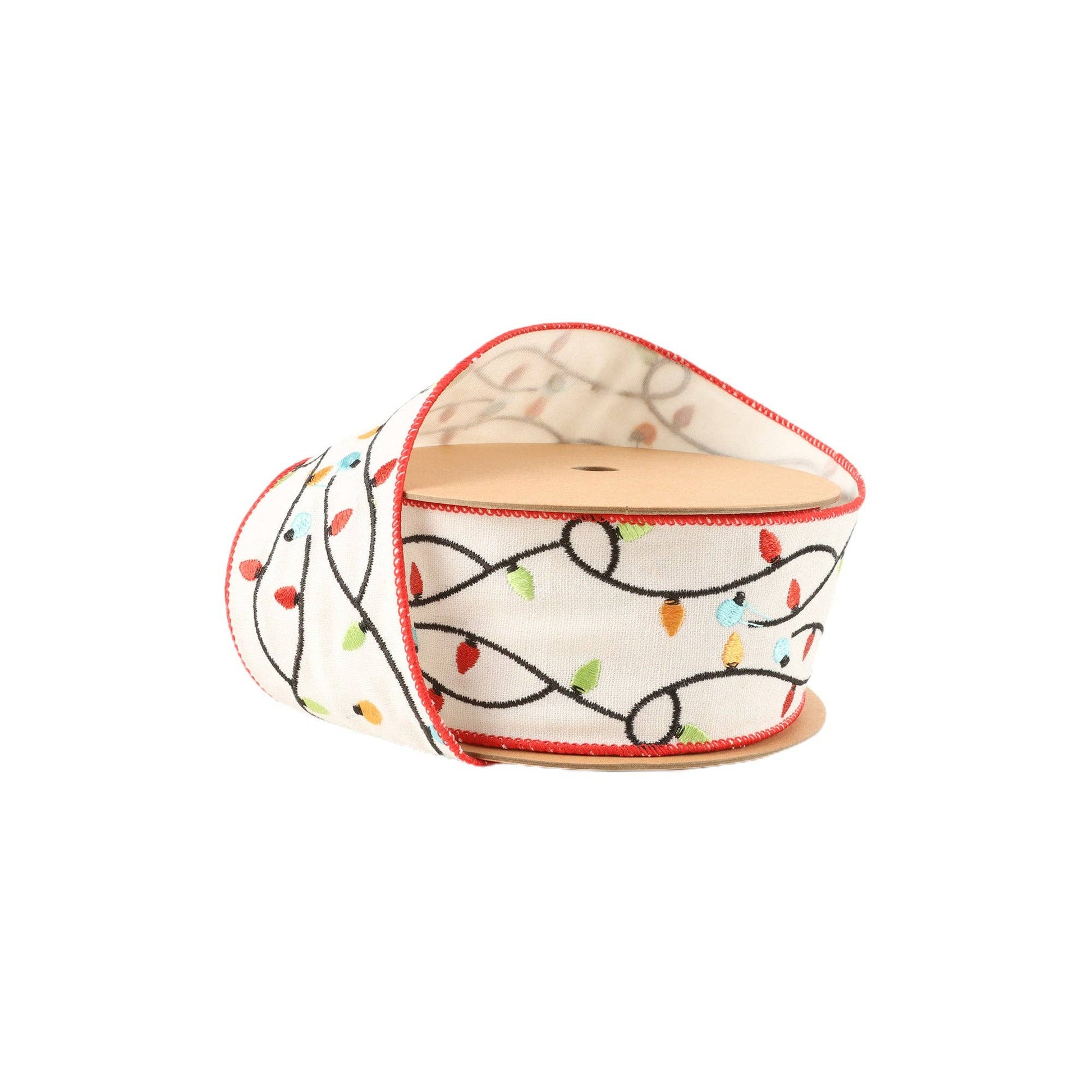 Wired Ribbon with Embroidered Christmas Lights 5 Yards - Bria Blair Creative