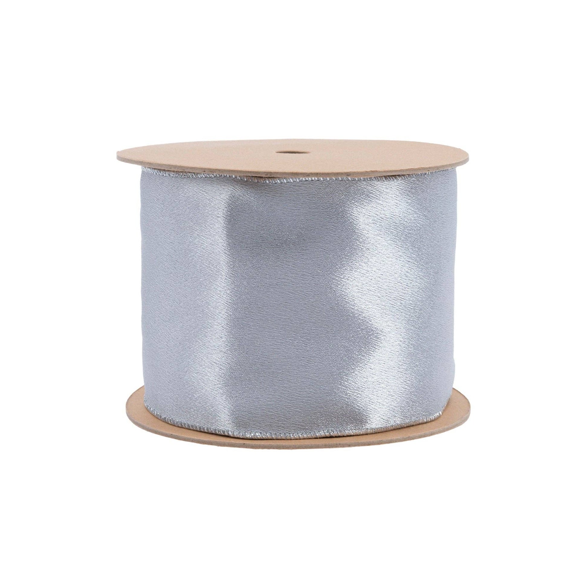 Wired Shimmer Satin Ribbon Silver 10 Yard Roll - Bria Blair Creative