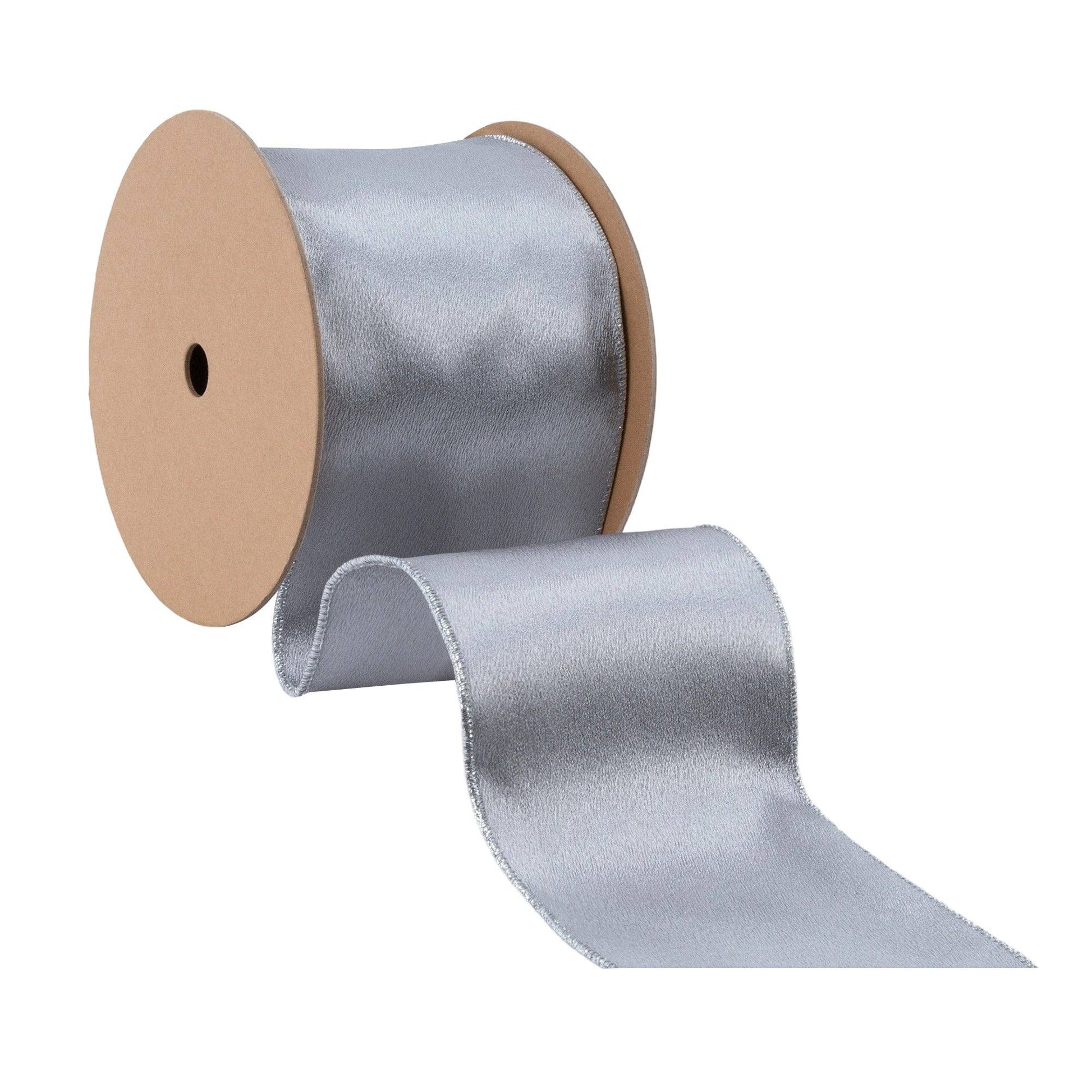 Wired Shimmer Satin Ribbon Silver 10 Yard Roll - Bria Blair Creative