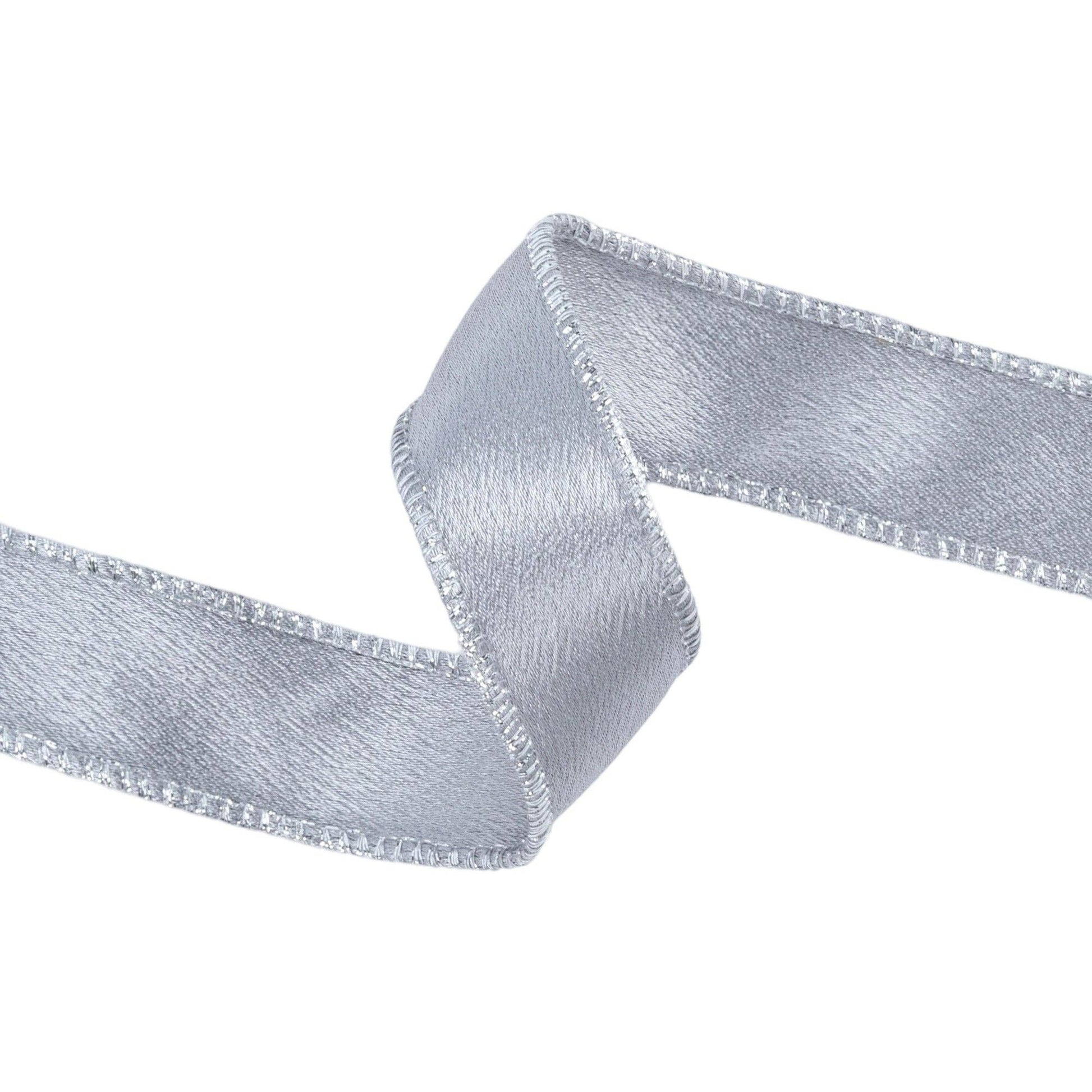 Wired Shimmer Satin Ribbon Silver 10 Yard Roll - Bria Blair Creative