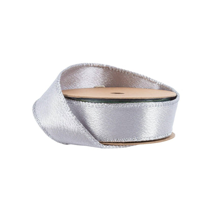 Wired Shimmer Satin Ribbon Silver 10 Yard Roll - Bria Blair Creative