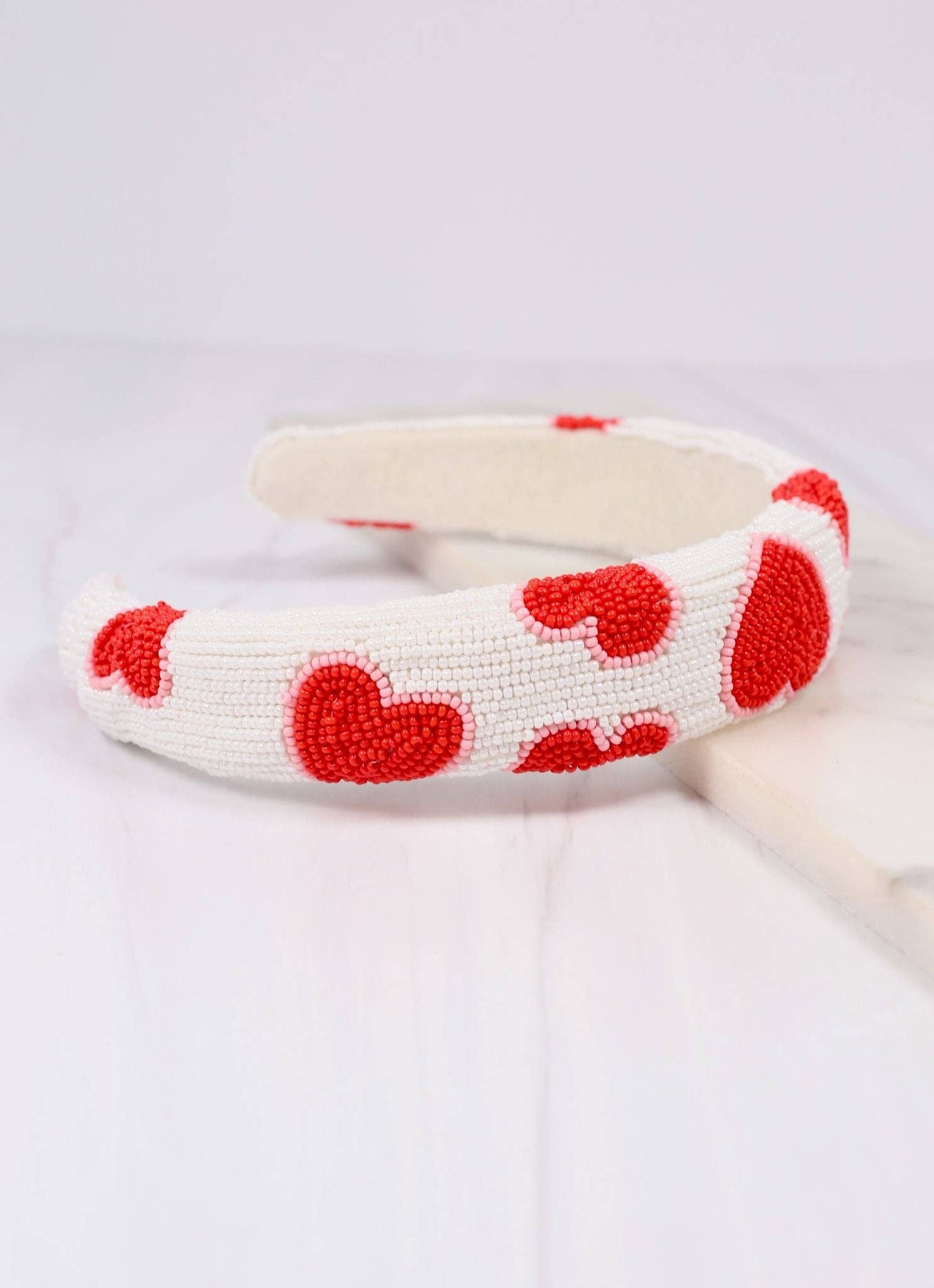 With All My Heart Headband WHITE with RED HEARTS - Bria Blair Creative