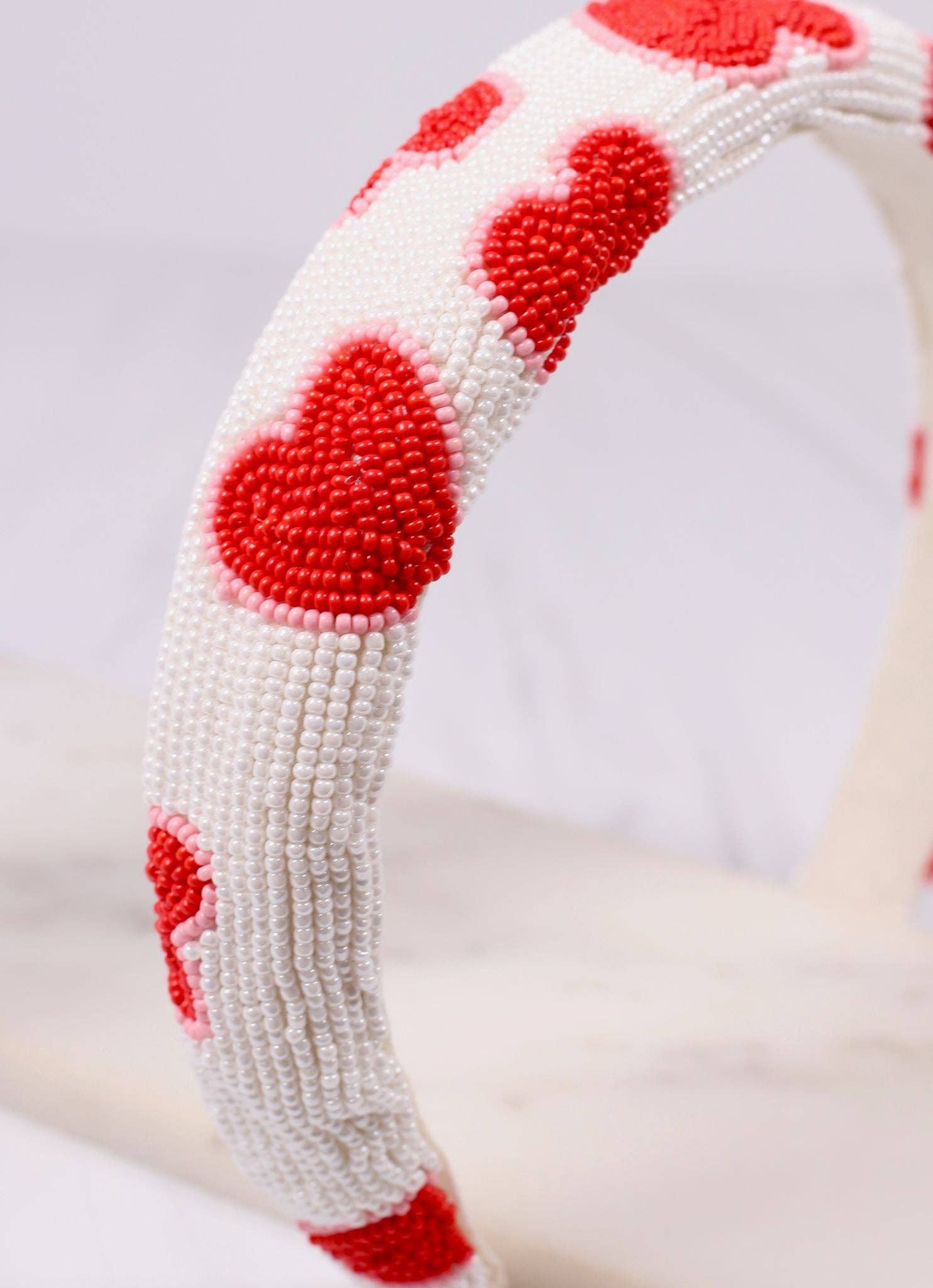 With All My Heart Headband WHITE with RED HEARTS - Bria Blair Creative