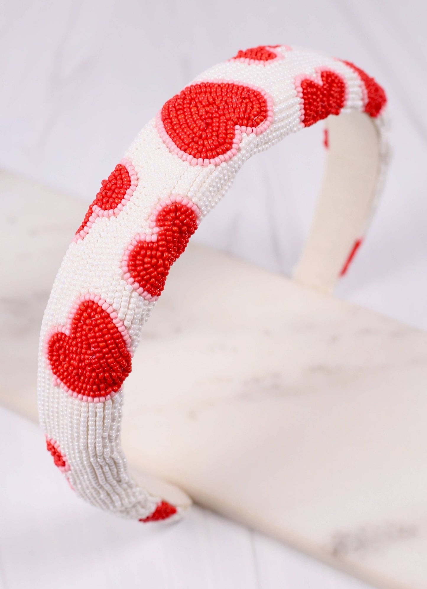 With All My Heart Headband WHITE with RED HEARTS - Bria Blair Creative
